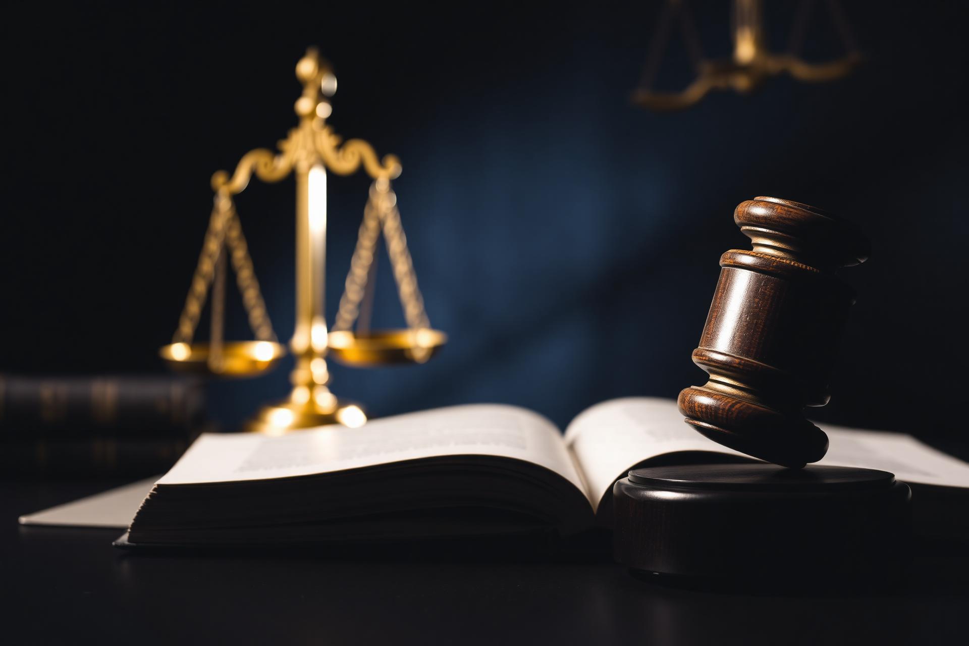 Martelo de juiz e balança da justiça